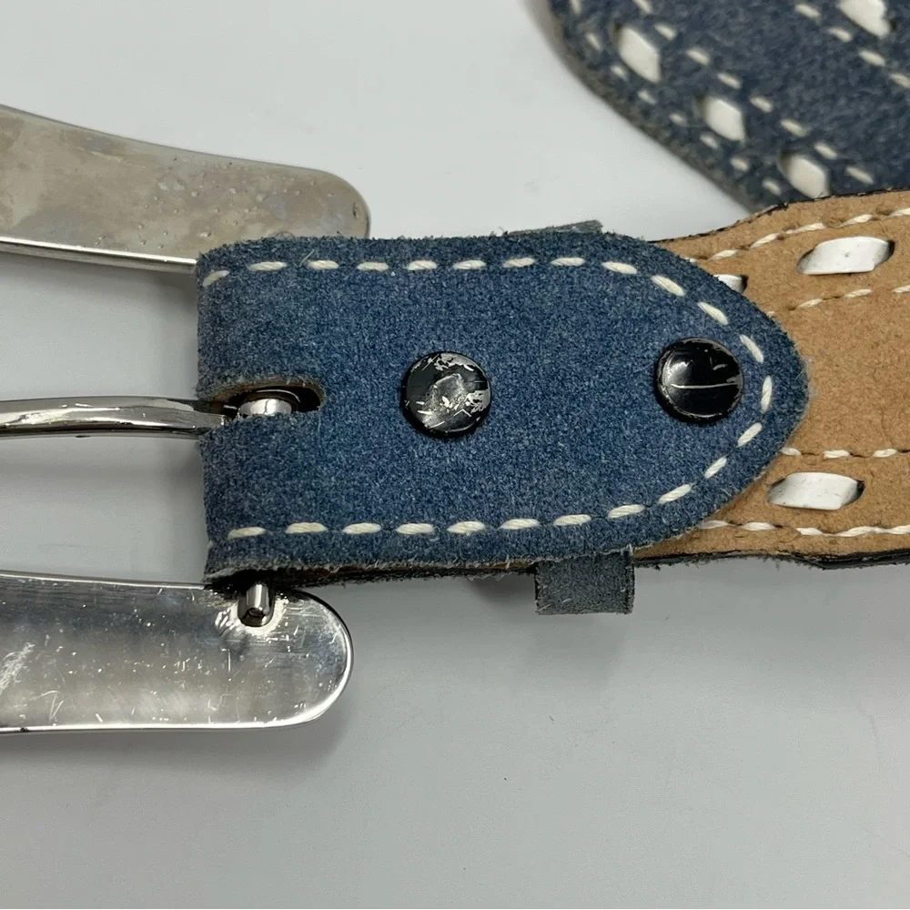 Justin Denim & leather belt with Rhinestone buckle M - Picture 7 of 11